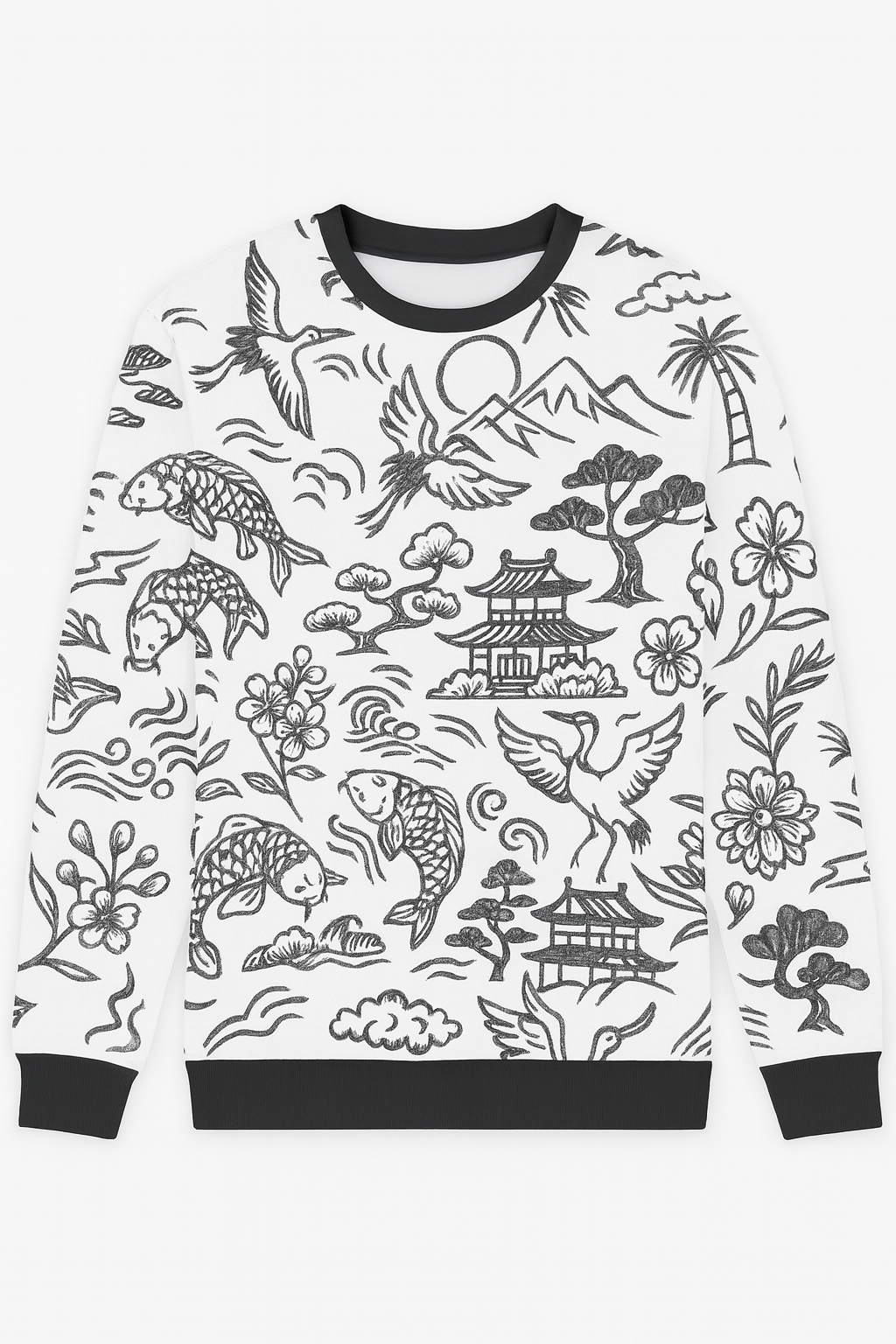 Japanese Koi & Crane AOP Sweatshirt – Unisex All-Over Print
