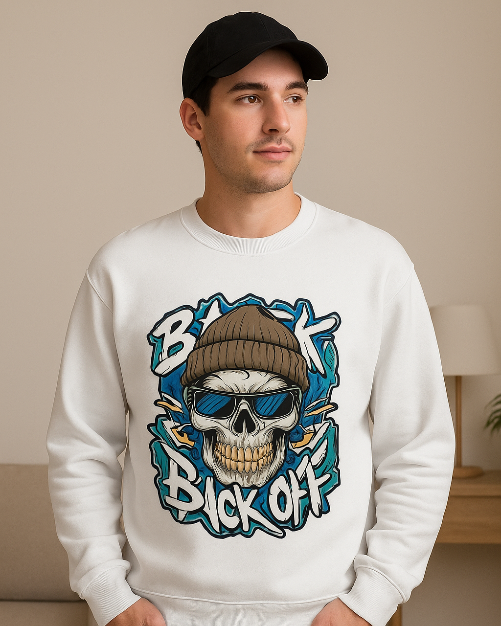 Edgy Skull Artwork Sweatshirt – Bold “Back Off” Design
